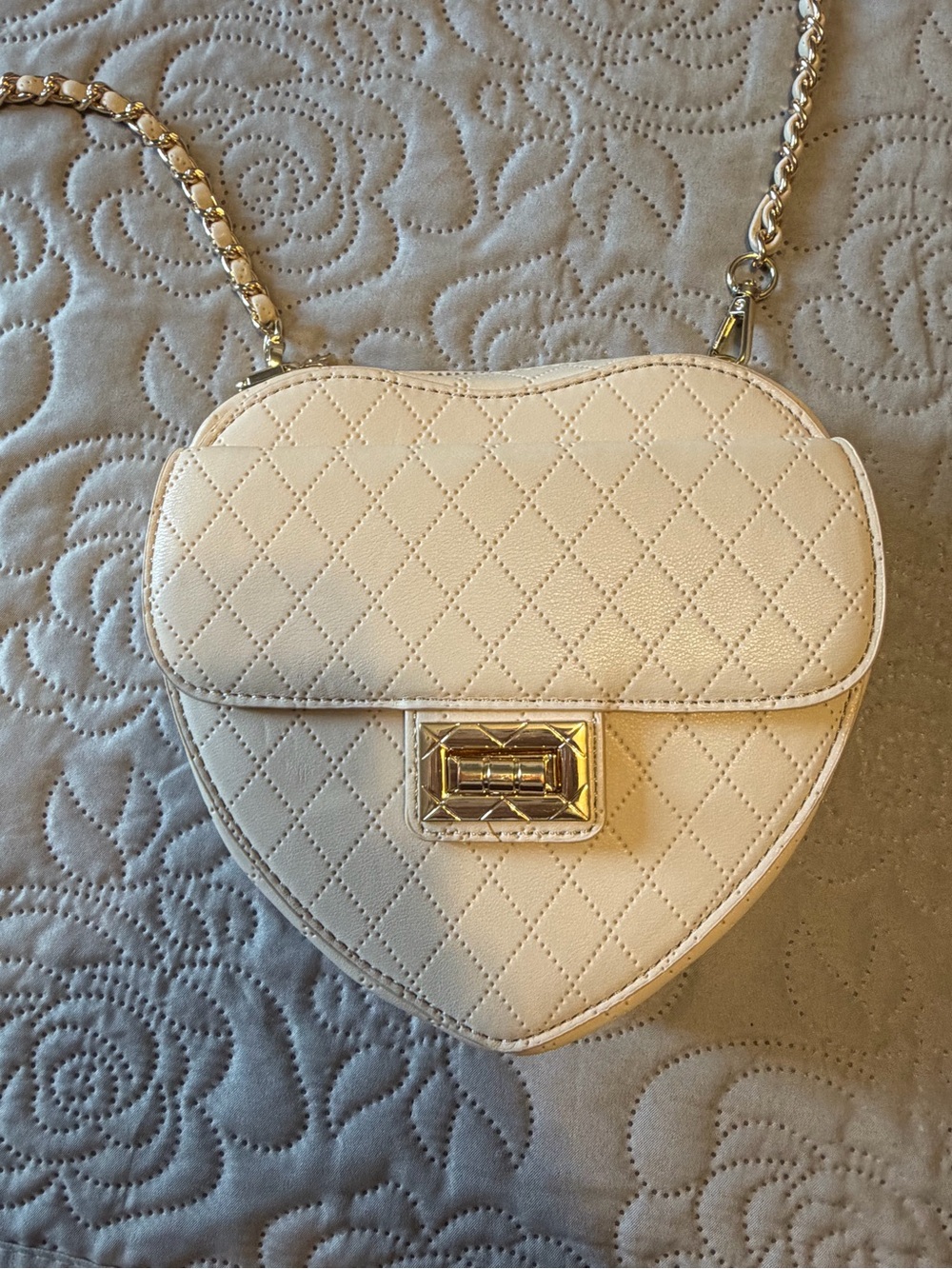 Call it Spring Cream Quilted Heart Crossbody Bag with Gold Hardware